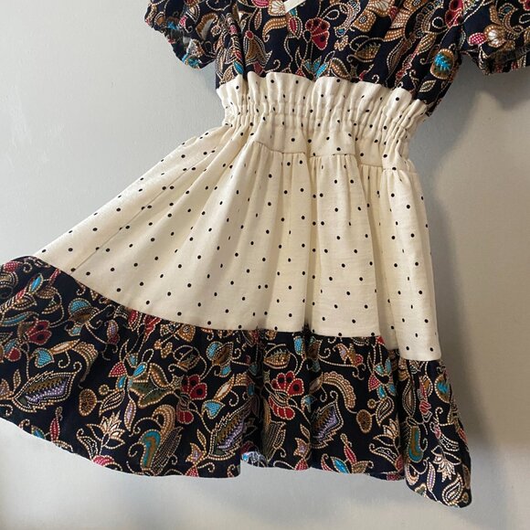 Handmade Children's 100% Cotton Multicolour Pattern Off White Polka Dot Dress - Picture 11 of 14